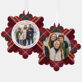 Weihnachten karierter, zwei Foto Roter Urlaub Ornament Karte