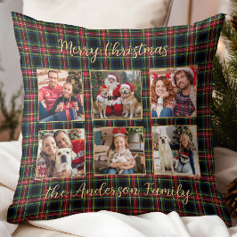 Weihnachten Kariertes Gold 6 FotoCollage Family Kissen