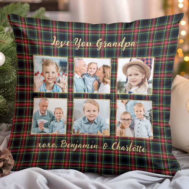 Weihnachten Kariertes Gold Collage Opa Kissen (Von Creator hochgeladen)