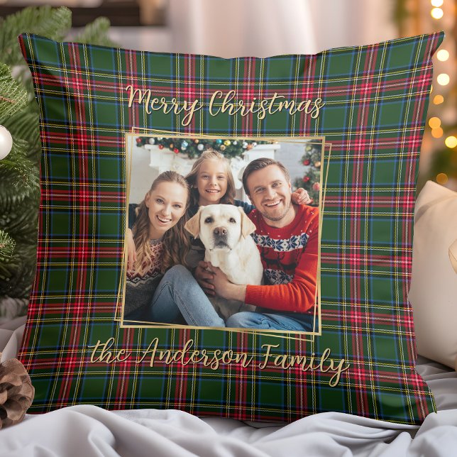 Weihnachten Kariertes Gold Modernes Foto Kissen (Von Creator hochgeladen)