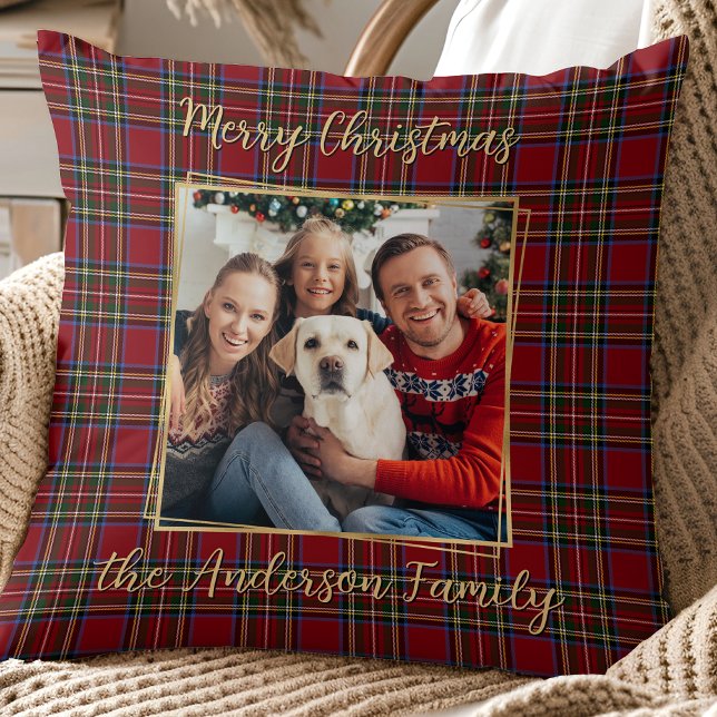 Weihnachten Kariertes Gold Personalisiert 2 Foto Kissen (Von Creator hochgeladen)