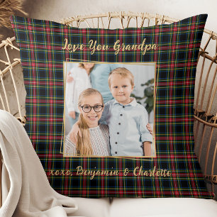 Weihnachten Kariertes Personalisiertes Foto Opa Kissen