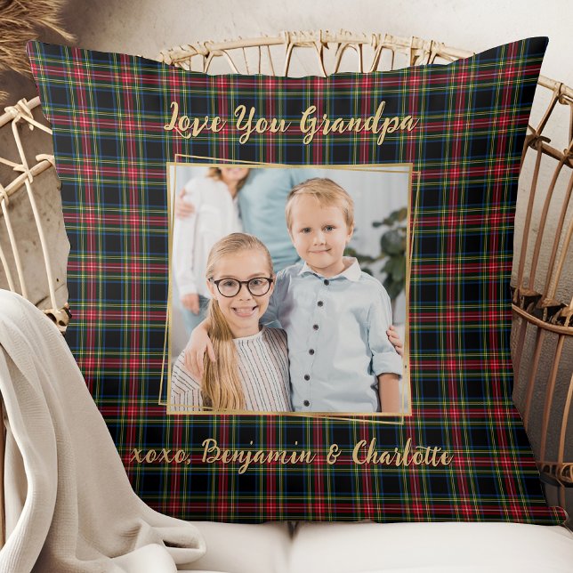 Weihnachten Kariertes Personalisiertes Foto Opa Kissen (Von Creator hochgeladen)