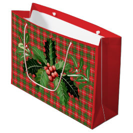 Weihnachten Kariertes Rotes Grün mit Kraut Große Geschenktüte
