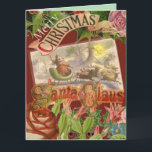 Weihnachten Karte<br><div class="desc">Ein Vintage-Bild aus dem 19. Jahrhundert, das dem Weihnachtsmann zeigt, wie er mit seinem Schlitten und Rentier wegfliegt.</div>