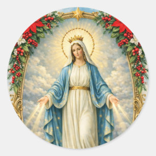Weihnachten Katholisch Jungfrau Maria Poinsettien Runder Aufkleber