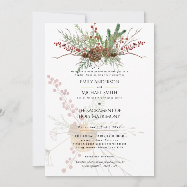 Weihnachten Katholische Hochzeit Brautmassage Einladung (Vorderseite)