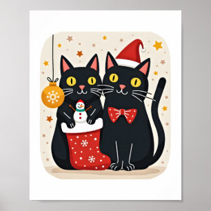 Weihnachten Katzen Retro 50er 60er Xmas (1) Poster
