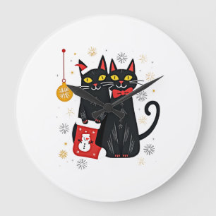Weihnachten Katzen Retro 50er 60er Xmas (2) Große Wanduhr