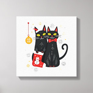 Weihnachten Katzen Retro 50er 60er Xmas (2) Leinwanddruck