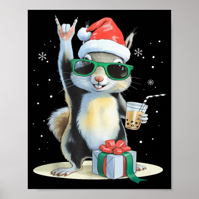 Weihnachten Kawaii Eichhörnchen Bubble Tea Boba Ei Poster (Vorne)