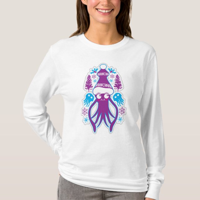 Weihnachten Kawaii Tintenfisch T-Shirt (Vorderseite)