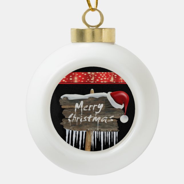 Weihnachten Keramik Ball Ornament, Frohe Weihnacht Keramik Kugel-Ornament (Vorderseite)
