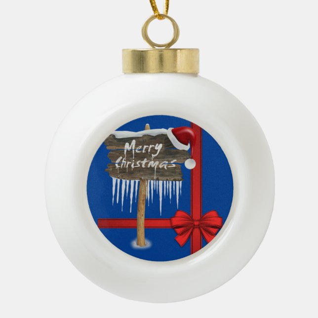 Weihnachten Keramik Ball Ornament, Frohe Weihnacht Keramik Kugel-Ornament (Vorderseite)