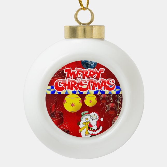 Weihnachten Keramik Ball Ornament, Frohe Weihnacht Keramik Kugel-Ornament (Vorderseite)
