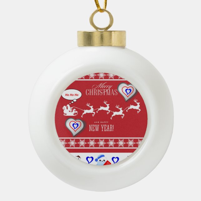 Weihnachten Keramik Ball Ornament, Frohe Weihnacht Keramik Kugel-Ornament (Vorderseite)