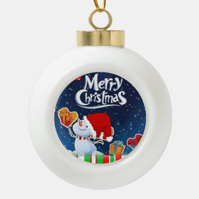 Weihnachten Keramik Ball Ornament, Frohe Weihnacht Keramik Kugel-Ornament (Vorderseite)