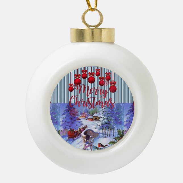 Weihnachten Keramik Ball Ornament, Frohe Weihnacht Keramik Kugel-Ornament (Vorderseite)