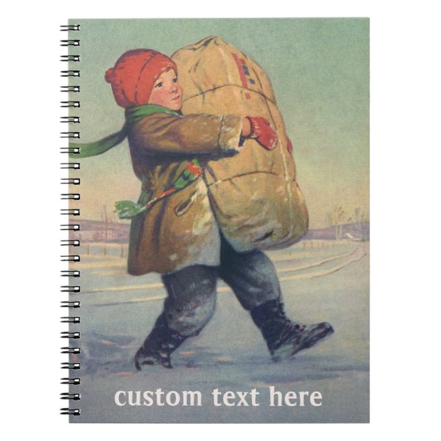 Weihnachten, Kind mit großem Paket Notizblock (Vorderseite)