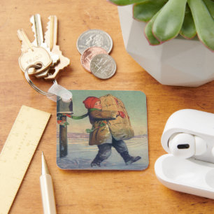 Weihnachten, Kind mit großem Paket Schlüsselanhänger