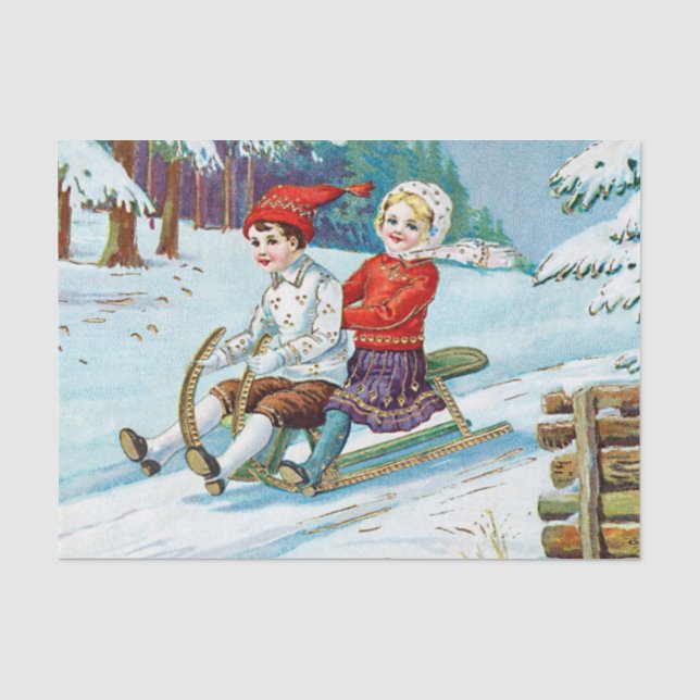 Weihnachten Kinder Rodelbahn Seidenpapier (Vorderseite)