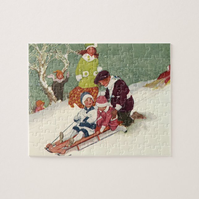 Weihnachten, Kinder Rodeln im Schnee (Horizontal)
