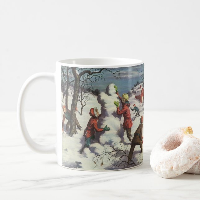 Weihnachten, Kinder Schneeballkampf Kaffeetasse (Mit Donut)