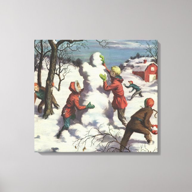Weihnachten, Kinder Schneeballkampf Leinwanddruck (Vorderseite)