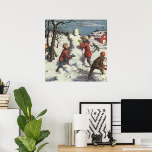 Weihnachten, Kinder Schneeballkampf Poster