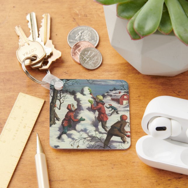 Weihnachten, Kinder Schneeballkampf Schlüsselanhänger (Schreibtisch)