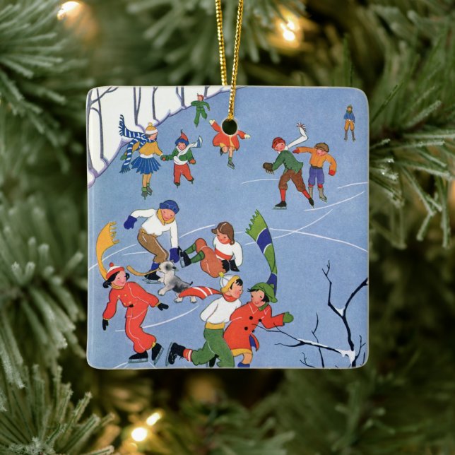 Weihnachten, Kindereis-Skaten auf dem See Keramikornament (Baum)