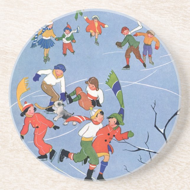 Weihnachten, Kindereis-Skaten auf dem See Untersetzer (Vorne)