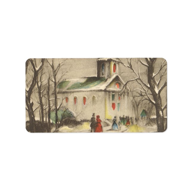 Weihnachten, Kirche im Winter Schnee Adressaufkleber (Vorne)
