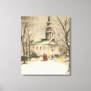 Weihnachten, Kirche im Winter Schnee Leinwanddruck