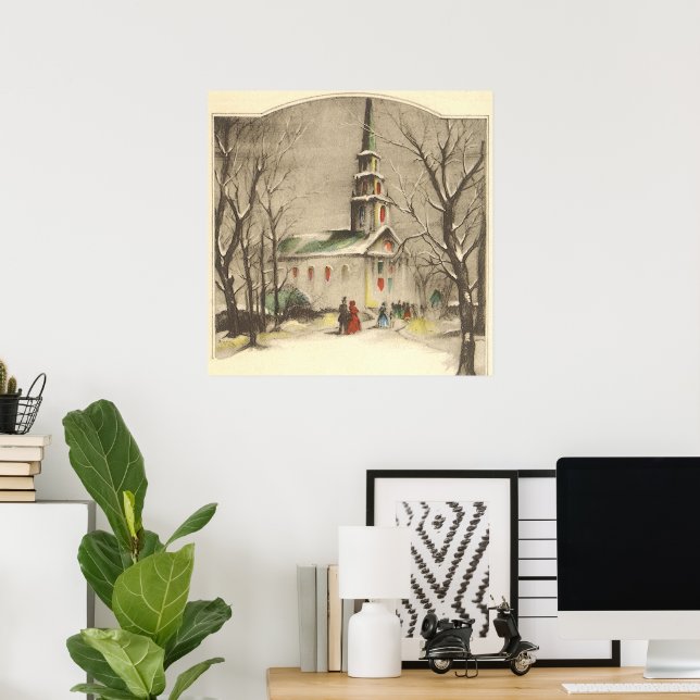 Weihnachten, Kirche im Winter Schnee Poster (Heimbüro)