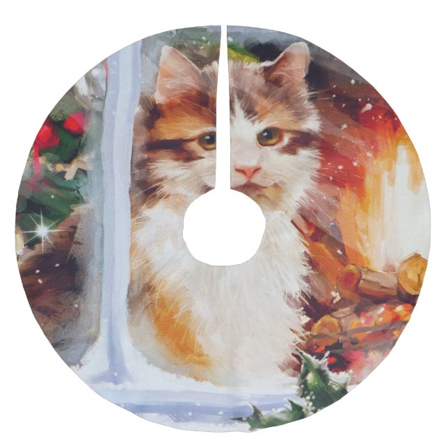 Weihnachten Kitten Polyester Weihnachtsbaumdecke (Vorderseite)