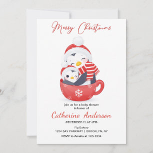 Weihnachten kleine Pinguine in einer Tasse Kinderd Einladung