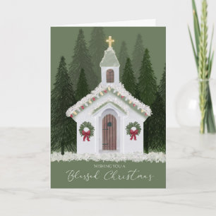 Weihnachten Kleine weiße Kirche in Schneewald Karte
