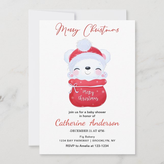 Weihnachten Kleiner Weihnachtsbär Babydusche Einladung (Vorderseite)