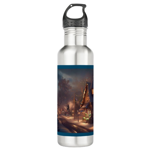 Weihnachten Kleinstadt 2 Edelstahlflasche (Vorderseite)