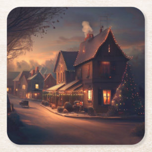 Weihnachten Kleinstadt 6 Rechteckiger Pappuntersetzer