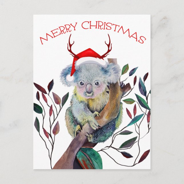 Weihnachten Koala mit Weihnachtsmannmütze Postkarte (Vorderseite)
