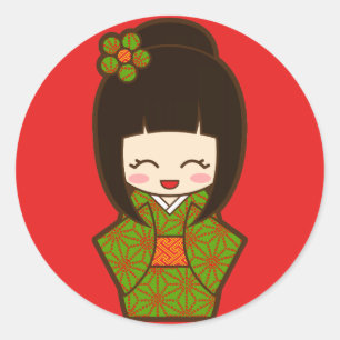 Weihnachten Kokeshi Runder Aufkleber