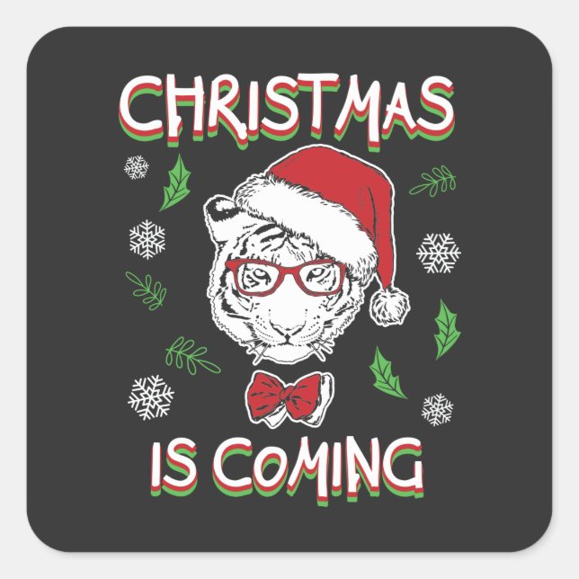 Weihnachten kommt quadratischer aufkleber (Vorderseite)