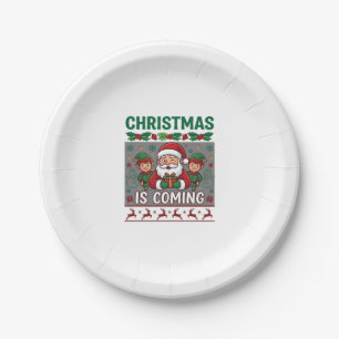 Weihnachten Kommt Weihnachtsmann Elfen Rentiere Pappteller