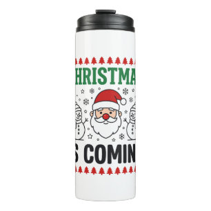 Weihnachten kommt Weihnachtsmann Schneemann Design Thermosbecher