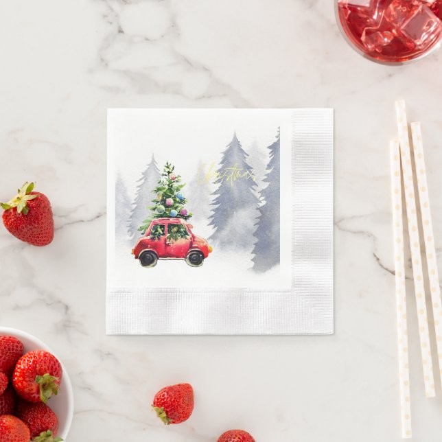 Weihnachten kommt zu uns, Red Truck Schneeflocken Serviette (Beispiel)