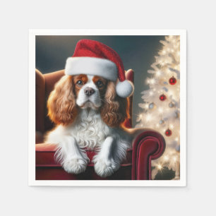 Weihnachten König Charles Spaniel auf einem roten Serviette