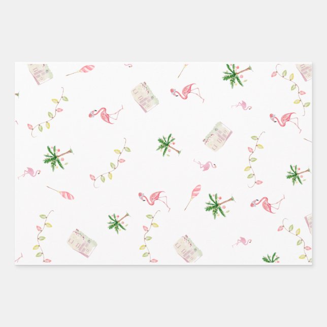 Weihnachten Küste Strand Flamingo Palmtree Geschenkpapier Set (Vorderseite)