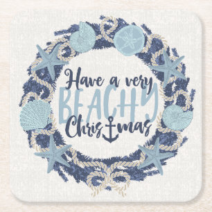 Weihnachten Küste Tropisches Meer Muschel Wreath - Rechteckiger Pappuntersetzer